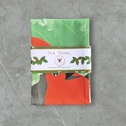 'Holly Robin' Tea Towel